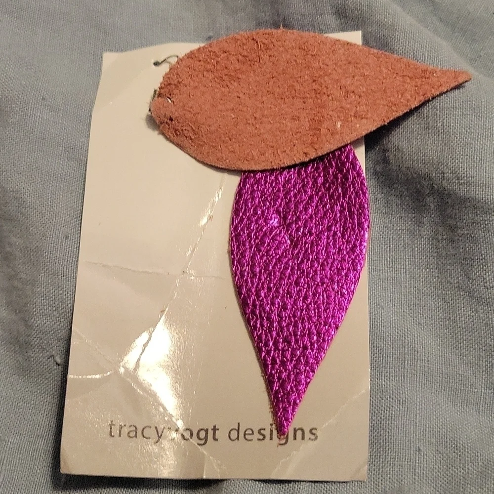Tracy vogt hot pink leather earrings, nickel free